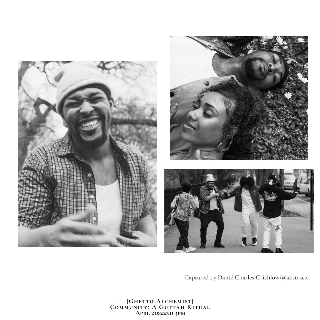 Four people smiling and walking outdoors, one person lying on ground, two women and one man holding hands.