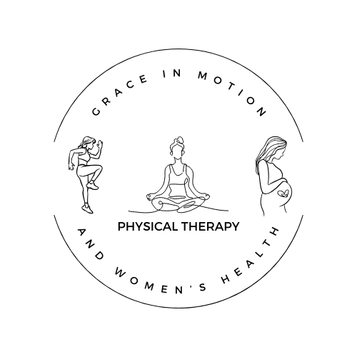 Three women in different poses related to physical therapy and women's health, with text around them and in the center.