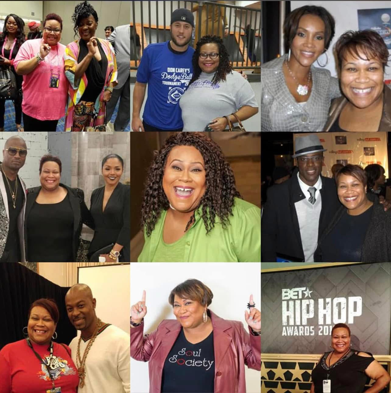 Group of people smiling and posing at an event, some wearing casual and formal attire, with a mix of men and women.