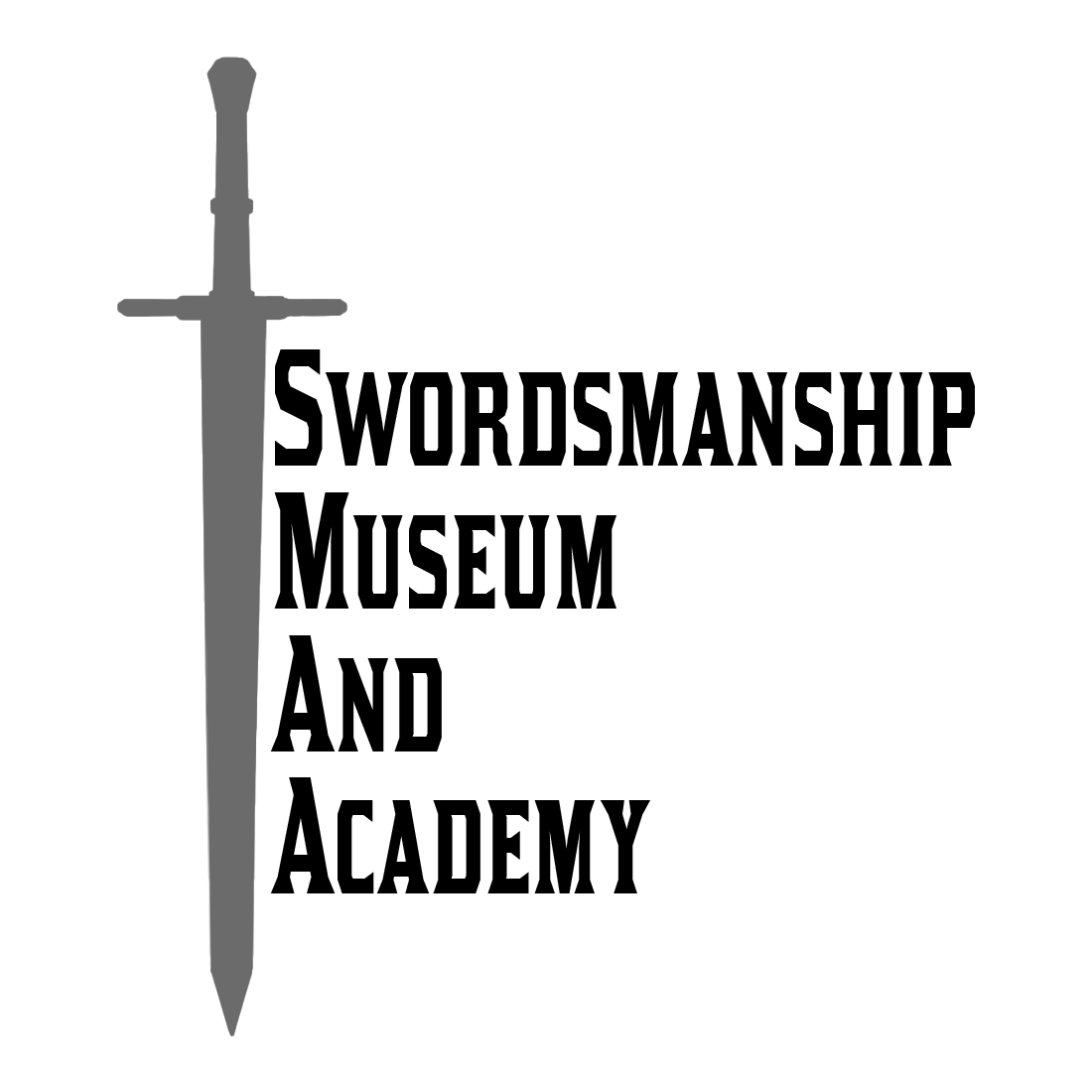 Logo with a sword and text reading 'Swordsman Museum and Academy' on a black background.