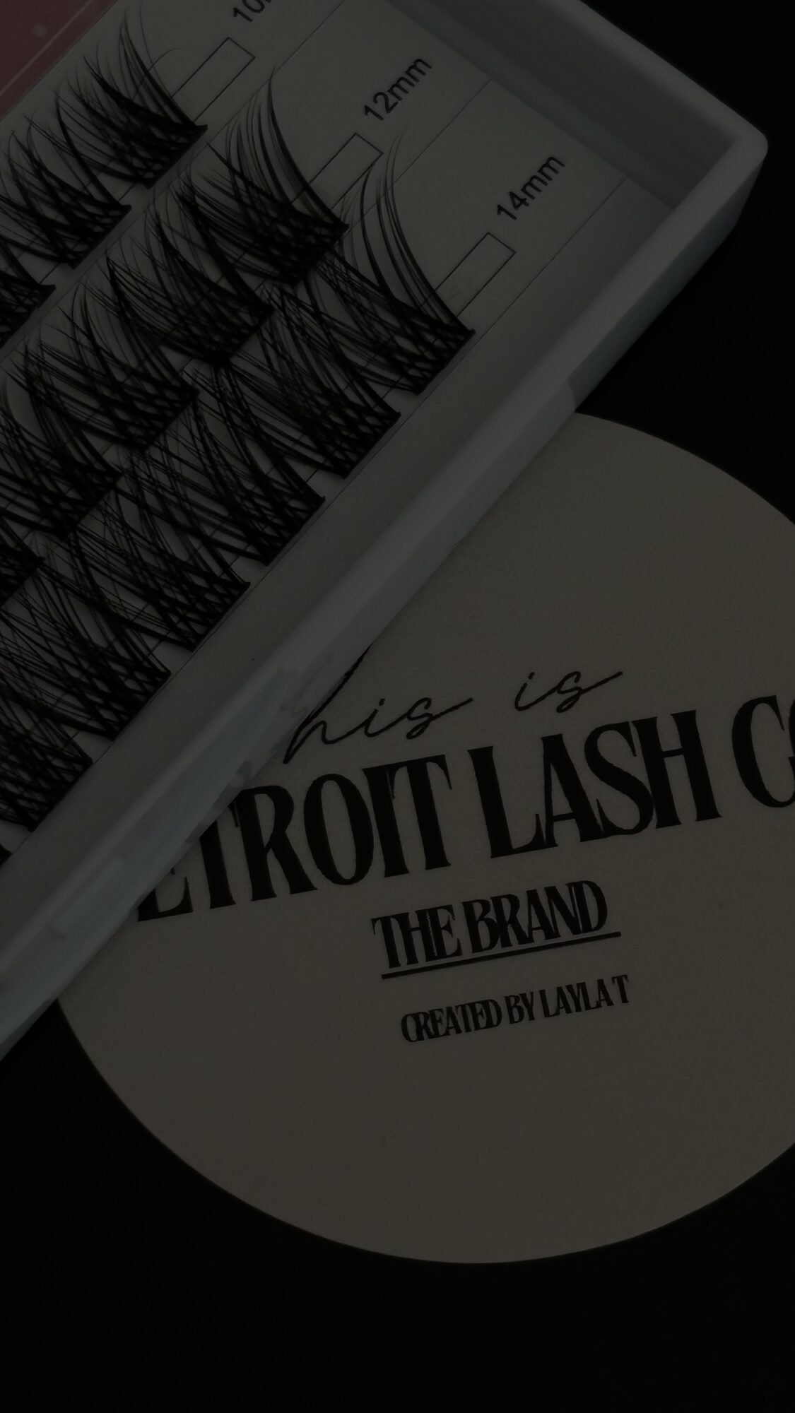 Box of false eyelashes with a label reading 'Dior Lash' and a circular container with text.