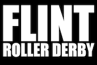Bold text reads 'FLINT ROLLER DERBY' on a black background.