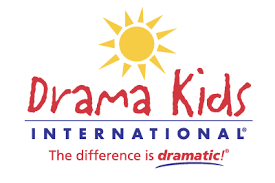 Logo with a yellow sun, red text 'Drama Kids', and blue 'INTERNATIONAL' with tagline in red.
