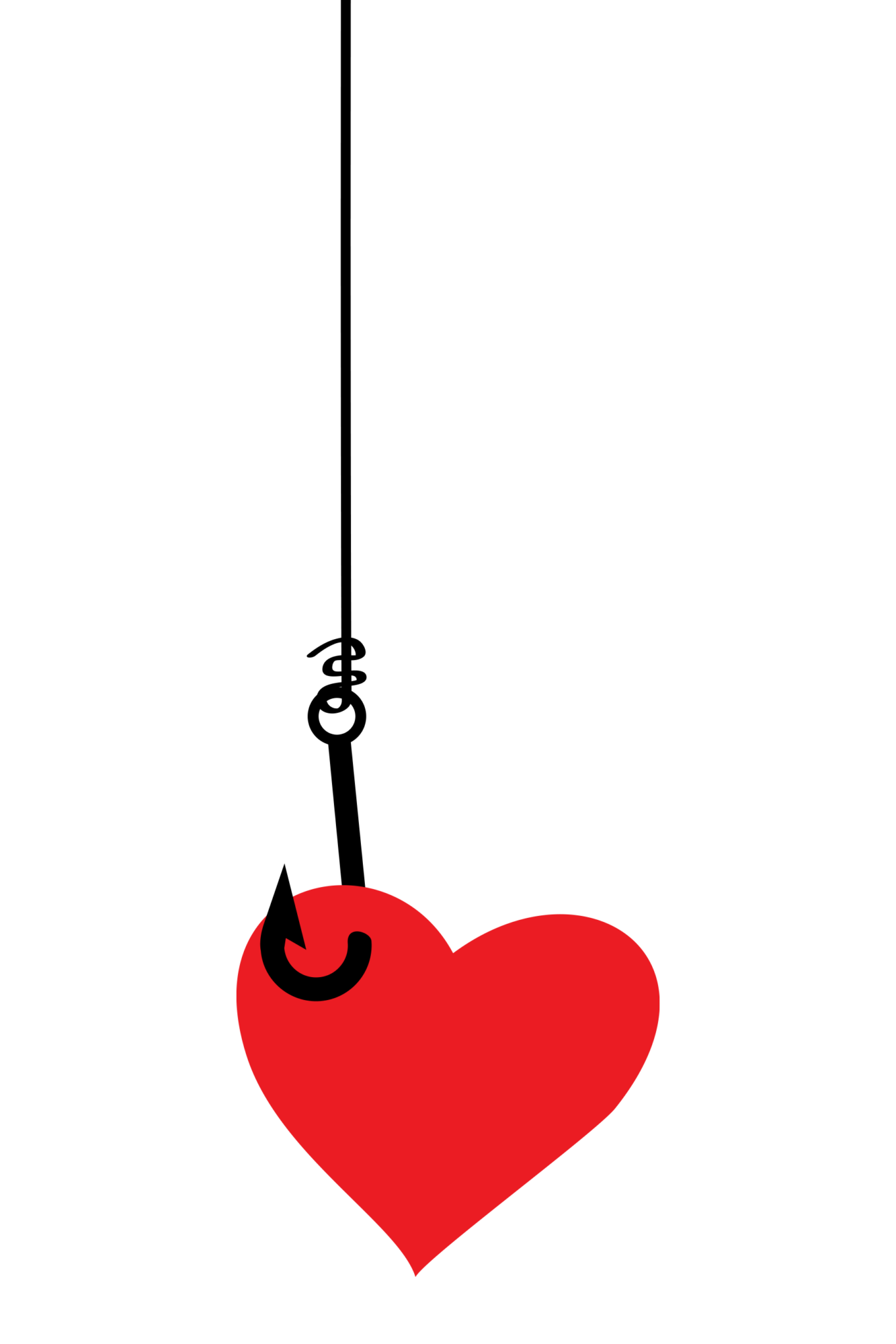 Black background with a red heart and a small black spiral at the top of the heart.