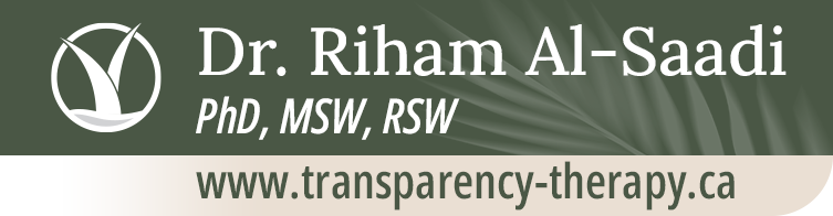Business card with name, credentials, and website, green and beige background, logo on left, text on right.