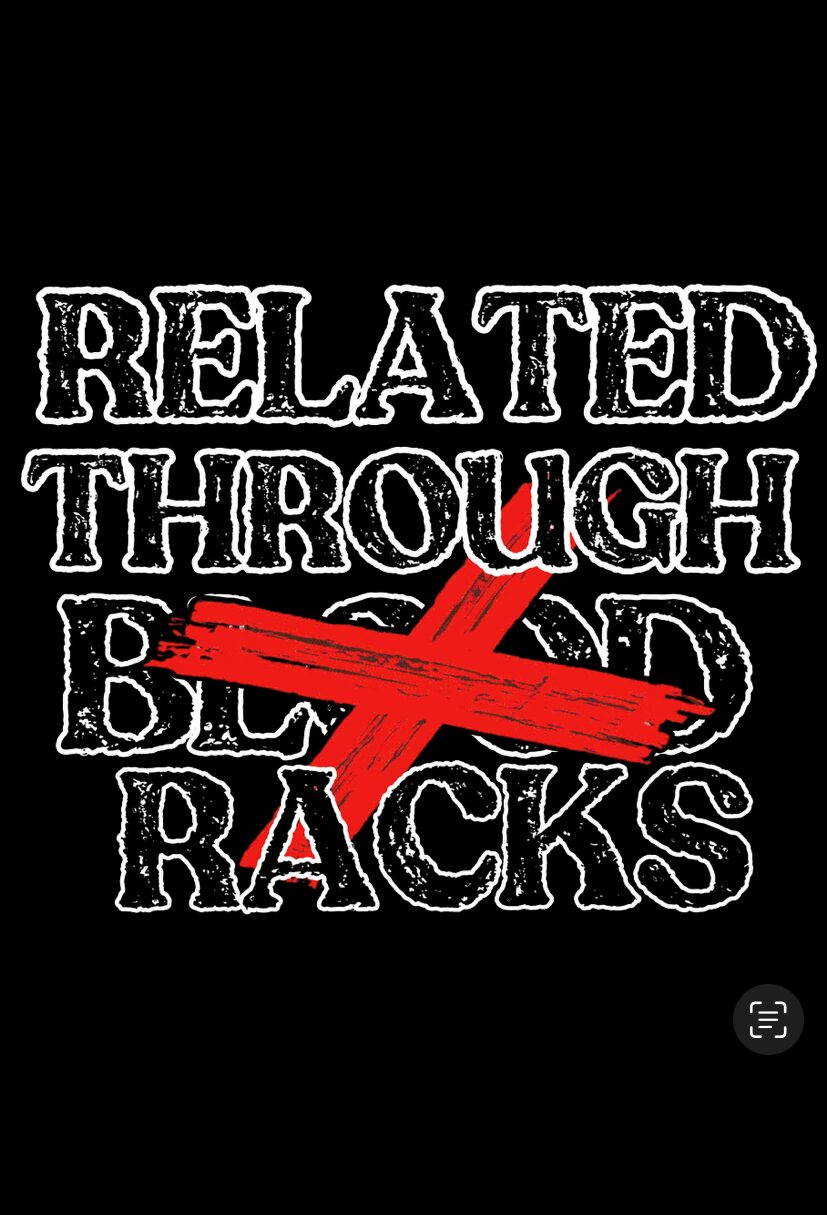 Text reading 'RELATED THROUGH BLOCK RACKS' with a red cross over the word 'BLOCK'.