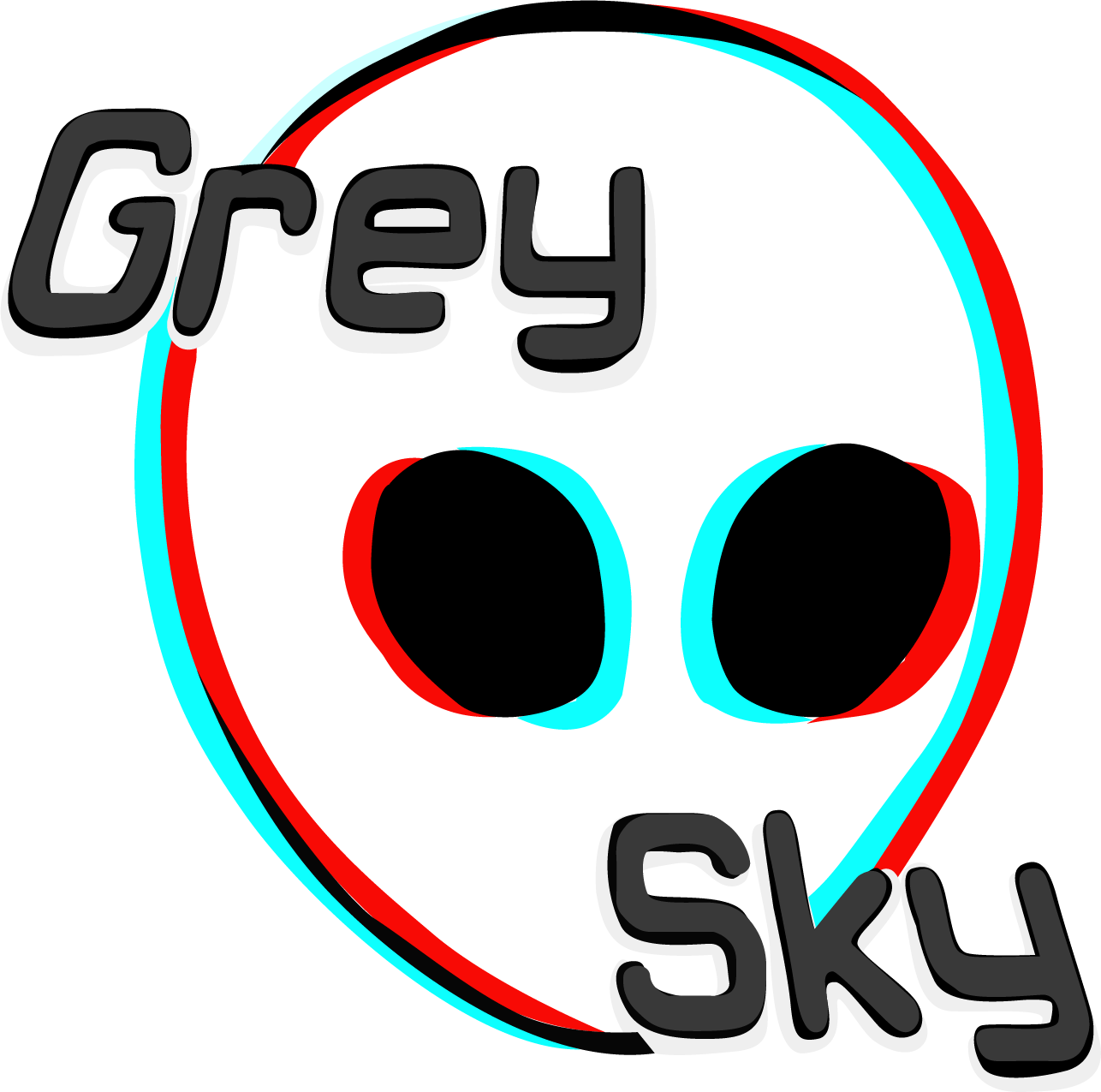A stylized skull with the words 'Grey Sky' around it, on a black background.