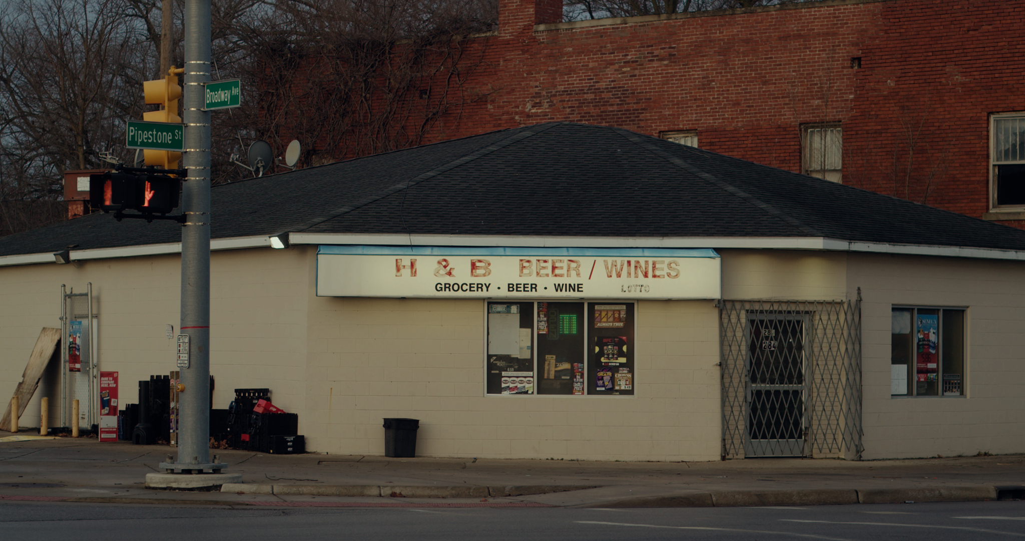 Small store with a sign reading