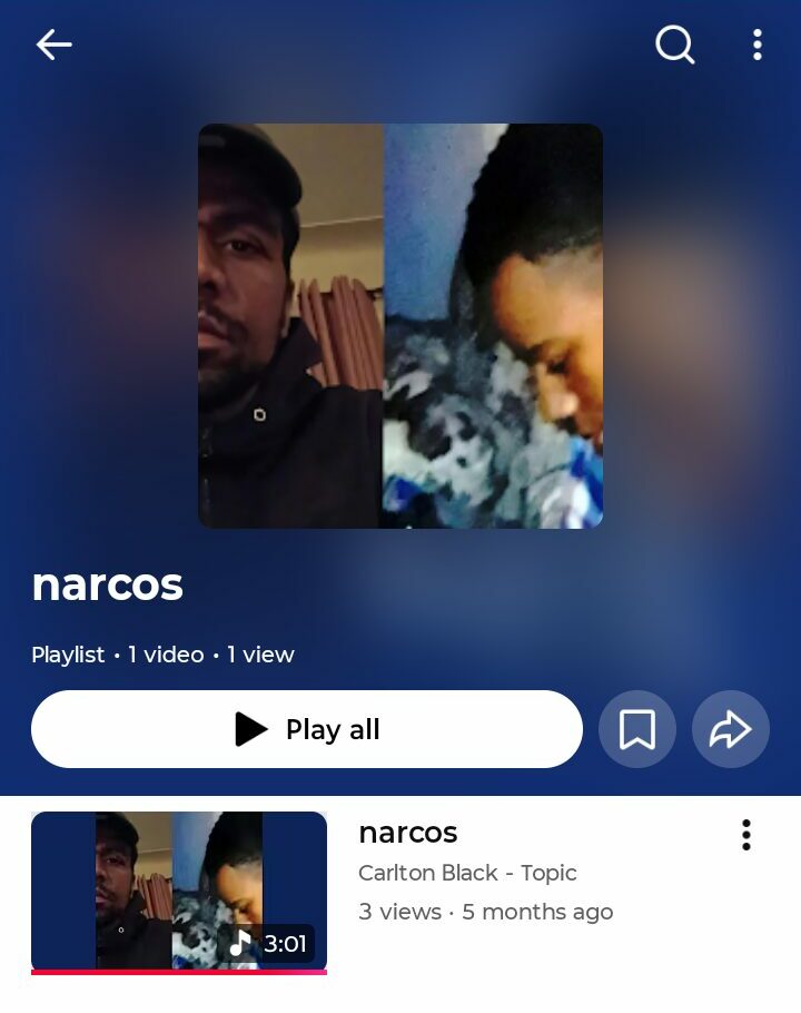 Two side-by-side photos of a person, one with a cap and the other with a hairstyle, in a video playlist.