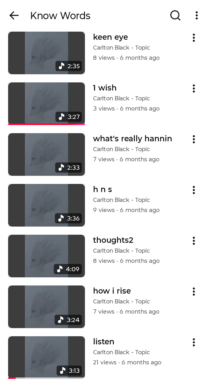 Screenshot of a YouTube playlist with video titles and durations, including 'keen eye,' 'I wish,' 'what's really happen,' and others.
