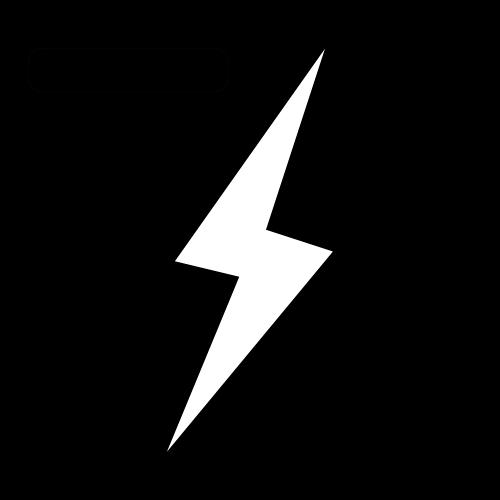 White lightning bolt on black background, centered, vertical orientation.