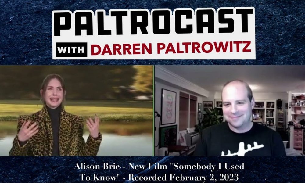Podcast title with host and guest images, text about a film record date, and names, in a digital graphic.