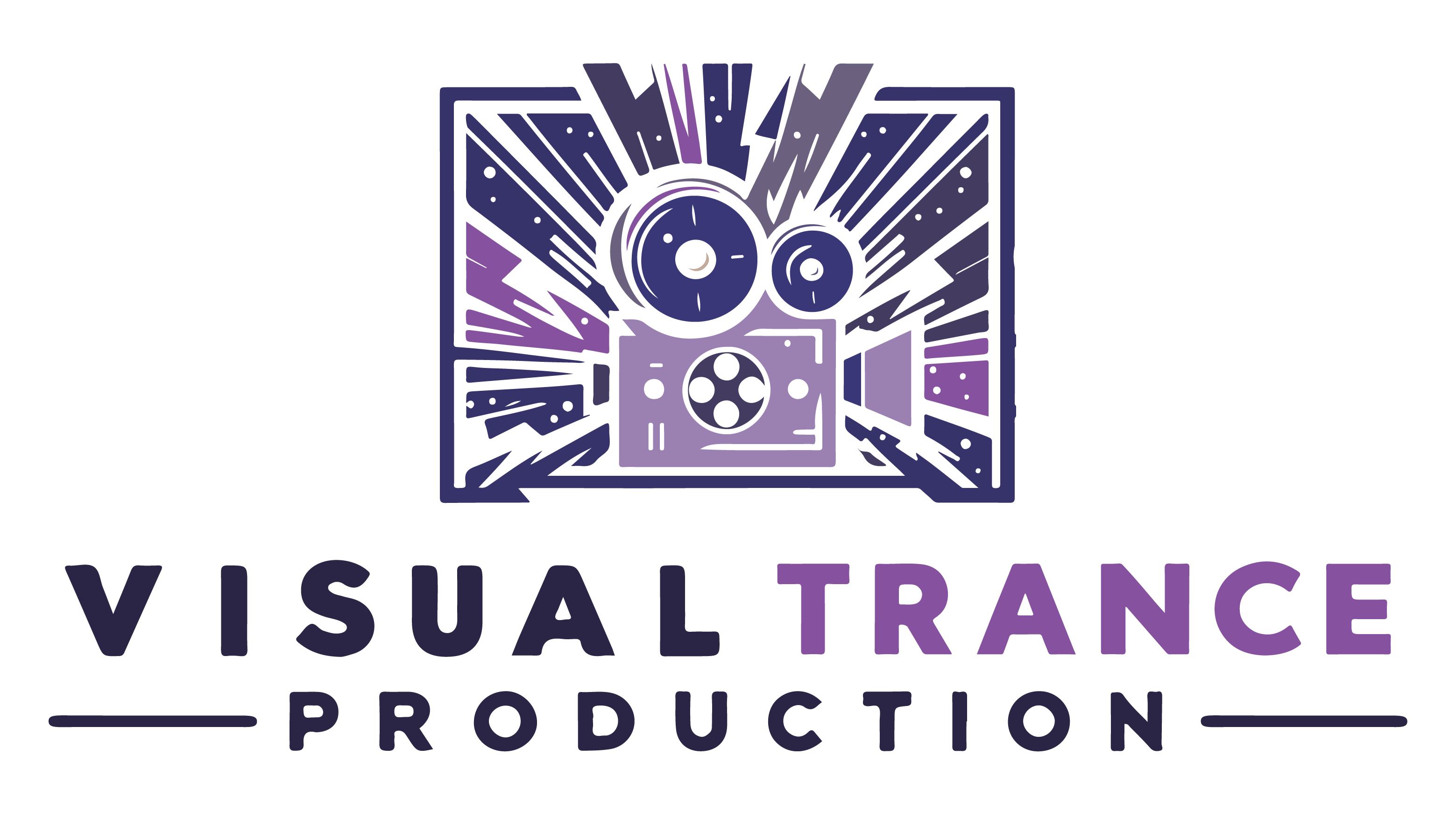 Logo with a film camera and lightning bolts, text reads 'Visual Trance Production' in purple and black.