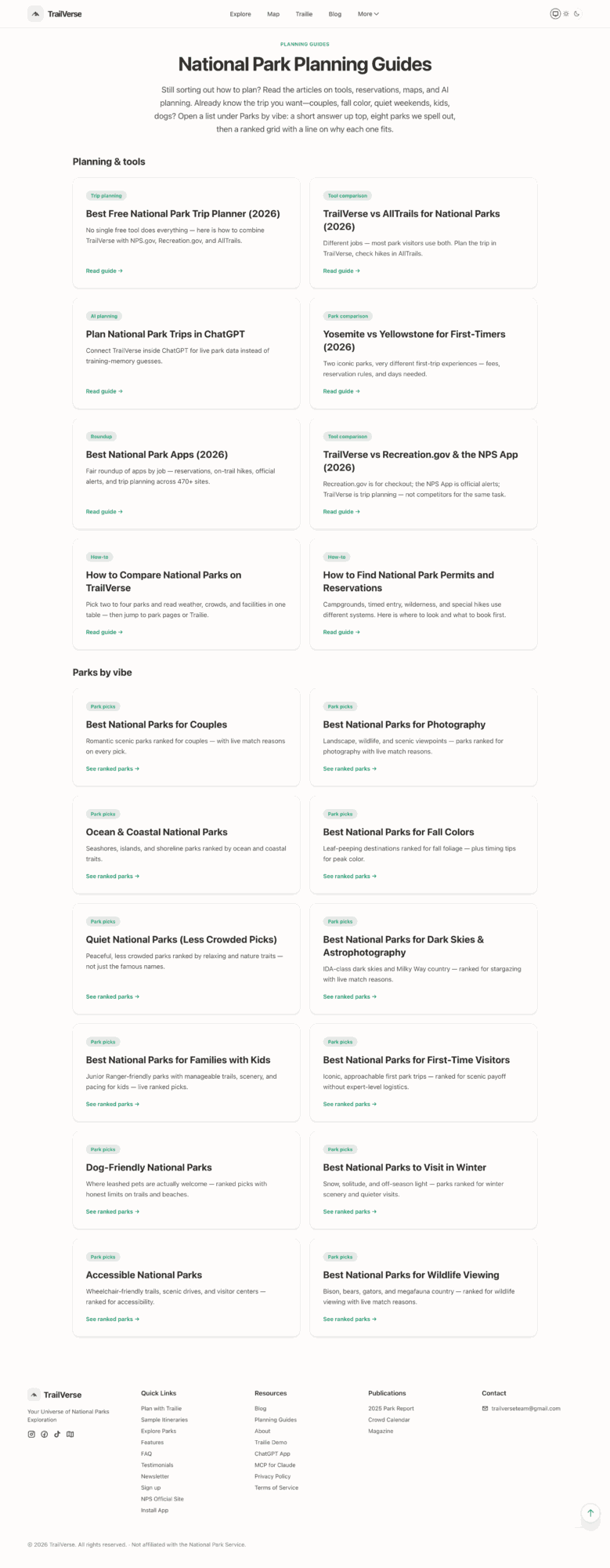 Text-heavy document titled 'National Park Planning Guides' with multiple sections and bullet points, formatted in columns.
