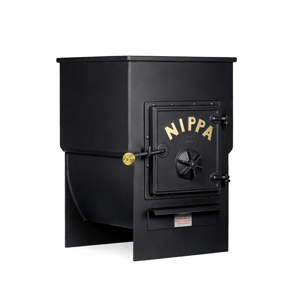 Black NIPA industrial oven with a door handle and control knob, labeled NIPA, on a white background.