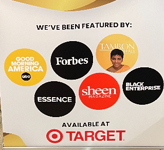 Logos of Forbes, Sheen Magazine, Black Enterprise, Essence, Good Morning America, Tamron Hall, and Target with a person in the Tamron Hall logo.