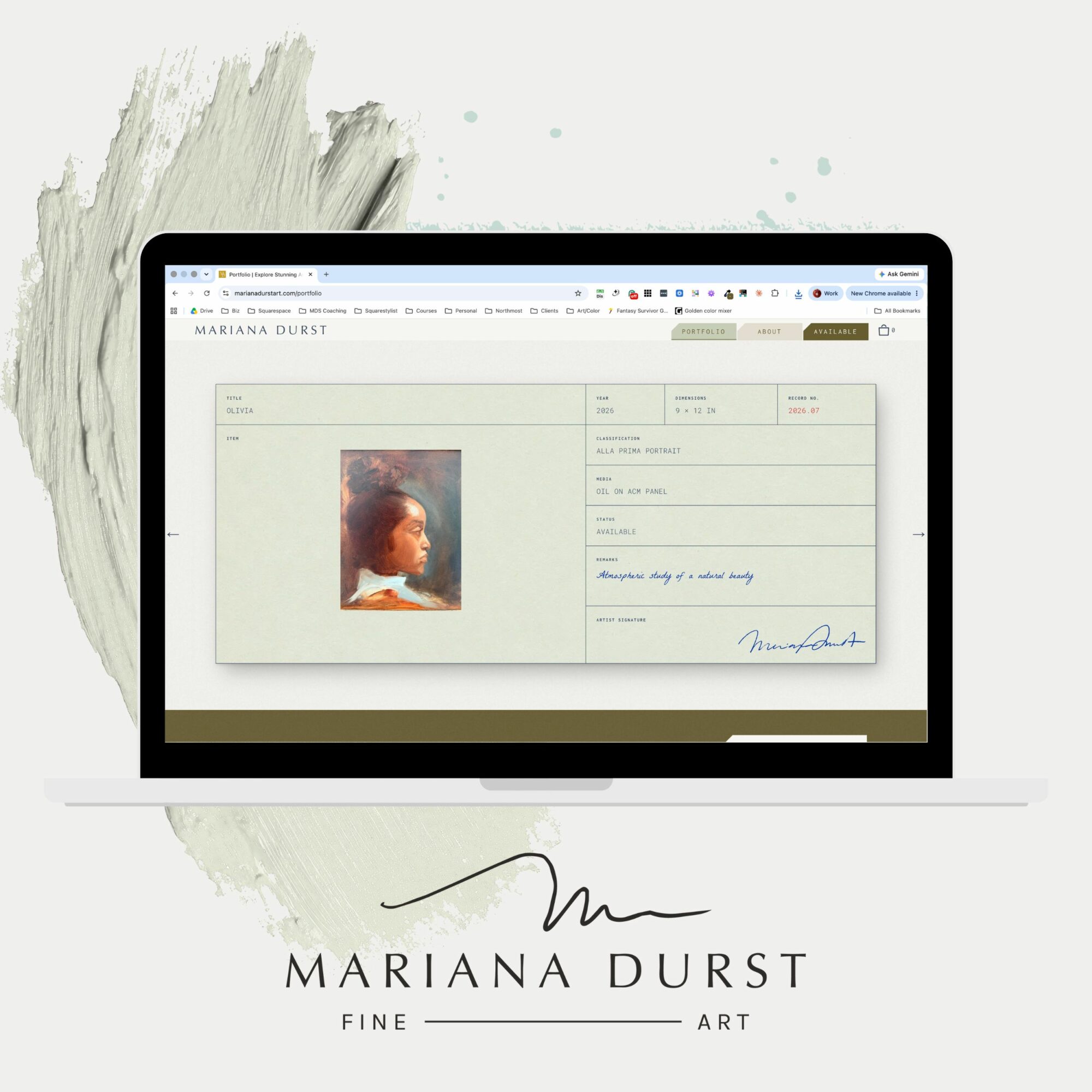 Laptop screen displaying a document with a photo of a person, and a signature at the bottom, on a light background.