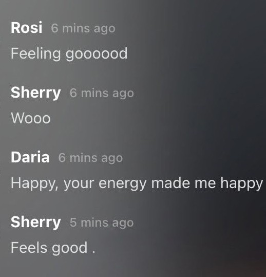 Screenshot of a messaging app with four messages expressing happiness and good feelings.