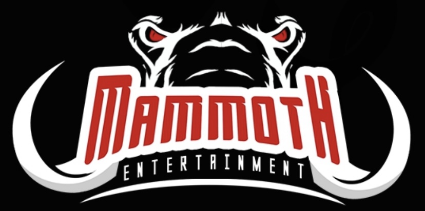 Logo with a stylized tiger face and the words 'Mammoth Entertainment' in bold red and black text.