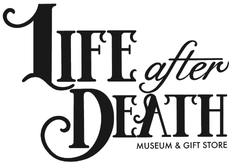 Text logo reading 'Life after Death Museum & Gift Store' in black and white, stylized font.